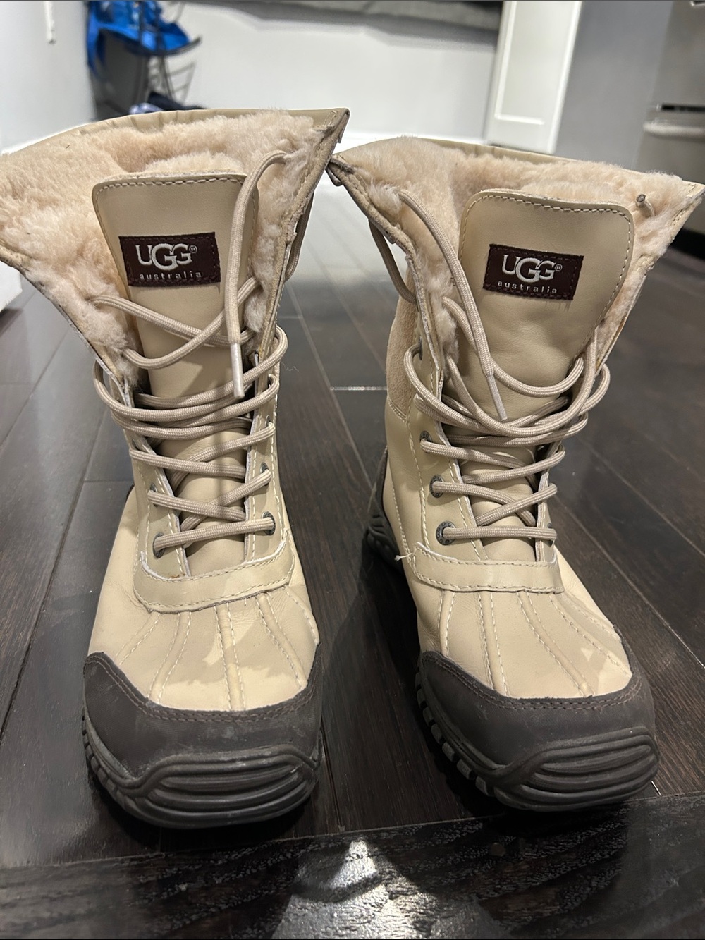 UGG Women's Tan & Dark Brown Shearling-Lined Winter Lace-Up Boots